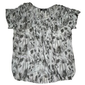 a.n.a Sheer Gray Tie Dye Bubble Hem Blouse Short Sleeve Top XL